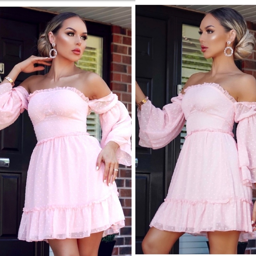 Summer sale!!!Off the shoulder pink mini dress